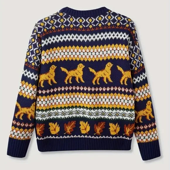 NEW Golden Autumn Sweater - Fall Golden Retriever Fair Isle Knit - KJP Blue - Picture 3 of 8